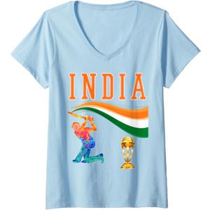 Womens INDIA: Indian Cricket Team Jersey V-Neck T-Shirt S