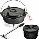 Uno Casa 6Qt Cast Iron Camping Dutch Oven with Lid Lifter and Storage Bag - Pre-Seasoned Outdoor Dutch Oven for Campfire Cooking, Stews, and Baking - Durable Cast Iron Pot for Camping and Hiking, Black