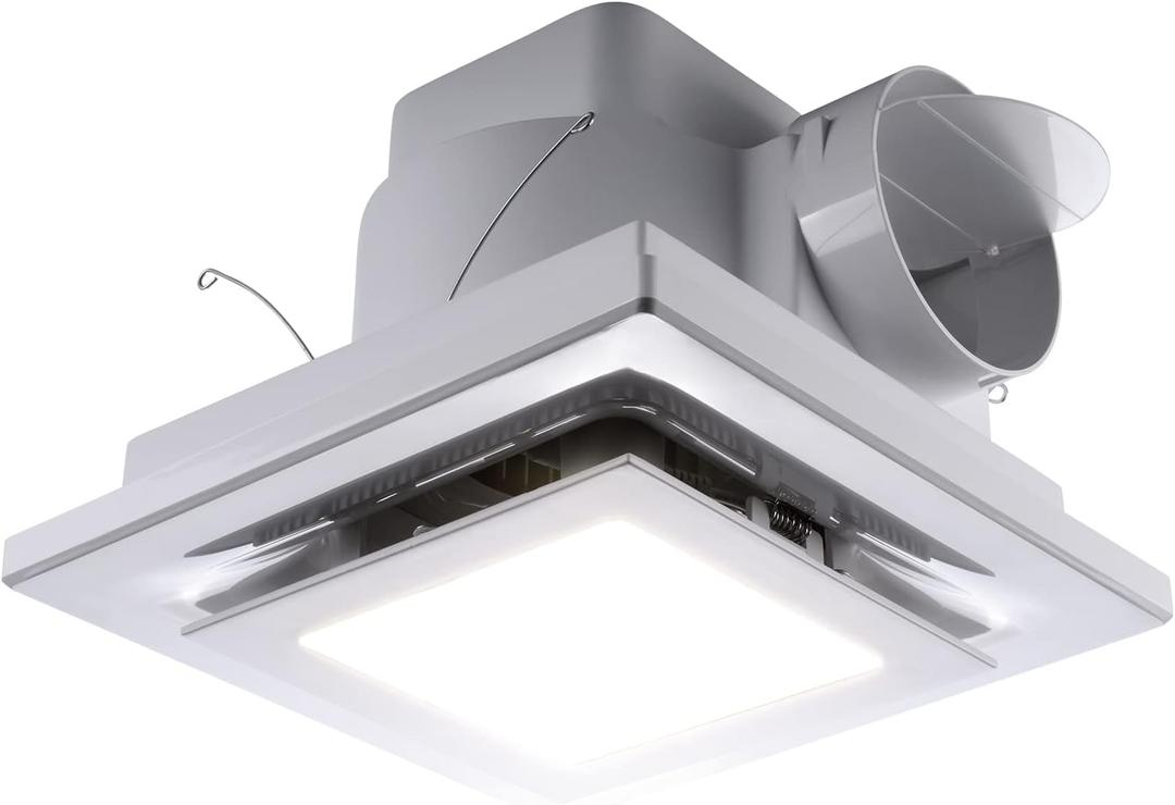 Zeyzer Bathroom Exhaust Fan with LED Light Square Quiet Modern Ceiling Mount Ventilation Fan Combination for Shower/Restroom/Office, 110 CFM 1.0 Sones 4 Inches Duct 110V, White
