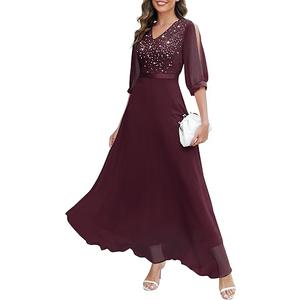 Wedtrend Women's Sequin Dresses Sparkly Glitter Dress Split Sleeves Formal Dresses Maxi Evening Dress, M