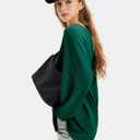 EXLURA Womens Fall Oversized V Neck Tunic Tops 2025 Casual Long Sleeve Shirts Lightweight Soft Sweater Curved Hem T Shirts (Green, S)