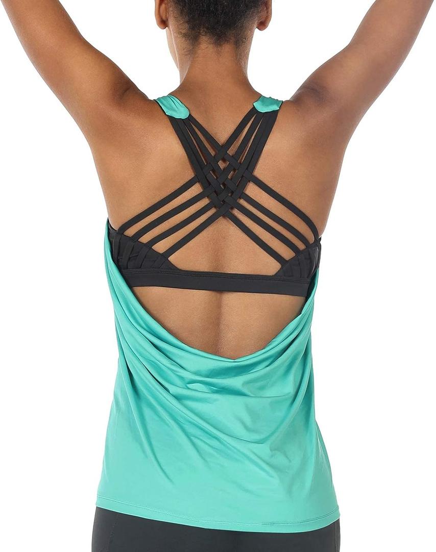 icyzone Women's Open Back Workout Athletic Yoga Tank Tops with Built in Bra (Medium)
