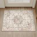 2x3 Washable Neutral Area Rug Brown Vintage Entryway Kitchen Carpet Non-Slip Soft Low Pile Farmhouse Indoor Small Throw Rug for Bedroom Bathroom Entrance