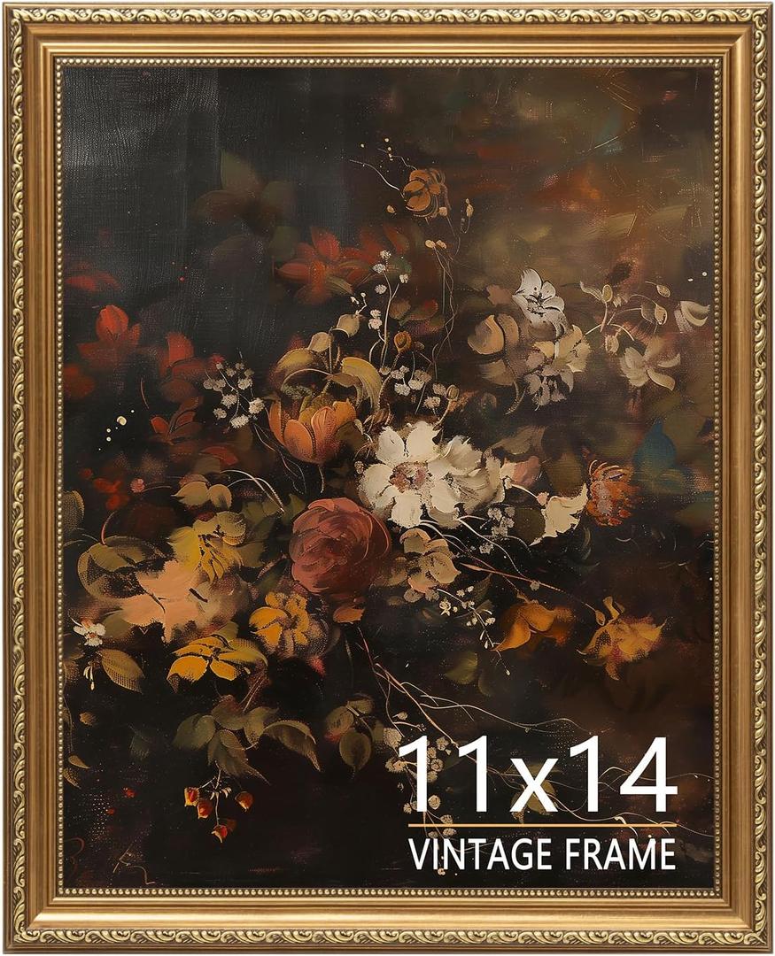 11x14 Picture Frame - Vintage Gold Photo Frame 14x11 for Wall or Tabletop, Fits 11 x 14 Photos, Retro Home, Office, Gallery Wall Decor, Rustic Bronze Gold Color - 1 Pack