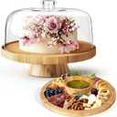 MASTERTOP Cake Stand with Dome Cover - 6 in 1 Cake Stand with Lid, Multi-Functional Wood Serving Platter/Cake Plate/Salad Bowl/Nachos/Punch Bowl, Wedding Cake Stands for Dessert Table