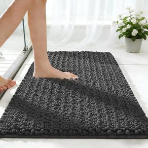 ILANGO Bathroom Rugs Dark Grey 24x17,Extra Soft Absorbent Chenille Bath Rugs,Thick Non-Slip Shaggy Bath Mat,Machine Washable Quick Dry Bath Mats for Bathroom Floor, Tub, Shower Accessories