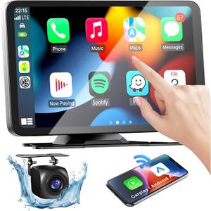 Wireless Apple Carplay Screen for Cars, 7" HD Portable Car Stereo Touch Screen for Apple CarPlay & Android Auto with Backup Camera/Mirror Link/Siri/Voice Control/GPS Navigation/AUX for All Vehicles