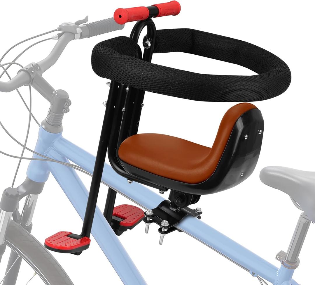 Kid's Bike seat Front Child Carrier Bike Chair for Bicycle Kids seat for Children 2~4 Years,Weight 55 lbs (front mounted brown)