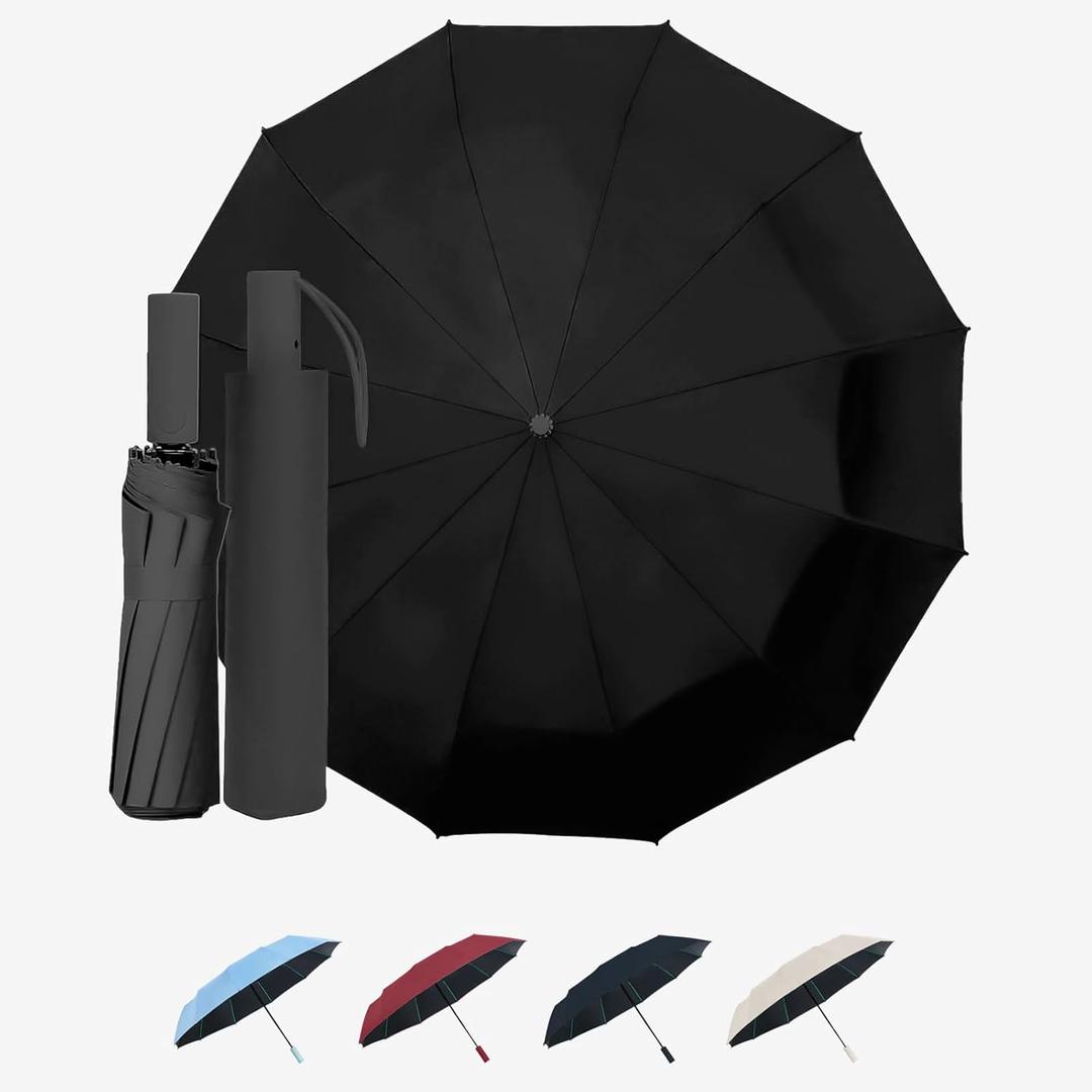 Large Automatic Umbrella - Windproof Travel Compact Folding Umbrella with Automatic Open & Close for Men and Women -creamy-black