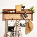 Coat Rack Wall Mount with Hooks & Shelf - Wooden Entryway Organizer for Hanging Coats, Keys, Hangers - Space Saving Durable Wood Holder for Hallway, Bedroom, Office-The Rattan Model