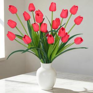 Homsunny 18.9 "Large Red Imitation Tulip Artificial Flowers, 15-Piece Pack. Perfect for Spring Weddings, Valentine's Day, Easter, Mother's Day, and Elegant Home and Table vase Arrangements.