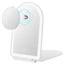 FUNTOUCH Rechargeable Travel Makeup Mirror with Lights,Portable Lighted Compact Mirror with Small 10X Magnification,3 Color Lighting, Dimmable Touch Screen, Tabletop LED Folding Cosmetic Vanity Mirror