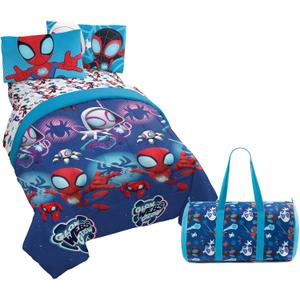 Jay Franco Marvel Spidey & His Amazing Friends Twin Size Comforter Set - 4 Piece Includes Sheet Set, Pillow Covers & Bonus Duffle Bag - Super Soft Kids Bedding with Ghost Spider and Miles Morales