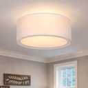 Luupyia 3-Light Double Fabric Drum Ceiling Light Fixture, 12.59 Inches Simple Semi Flush Mount Ceiling Lights with Double Fabric Shade, Modern Drum Chandelier for Bedroom, Hallway E26, 60W
