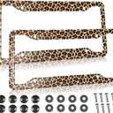 Leopard Cheetah Print License Plate Frames Covers Holder Brown Leopard Print Car Tag Frame Covers Holder Aluminum Metal 4 Holes 2 Pcs Set Decorative for Women Vehicles