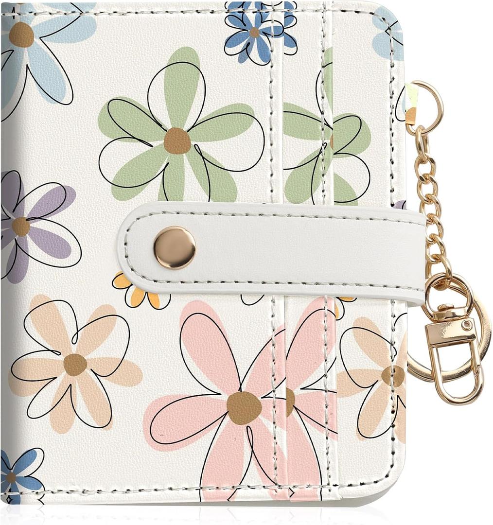 Women Wallet, RFID Blocking Bifold PU Leather Wallet, Small Slim Compact Purse with Clear ID Window & Zipper Coin Pocket, Credit Card Holder for Ladies,1 ID window 8 Card Slots,Line drawing