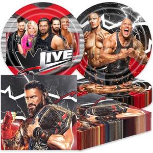 40Pack Wrestling Birthday Party Decoration include 20 plates and 20 napkins for the Wrestling Party Supplies