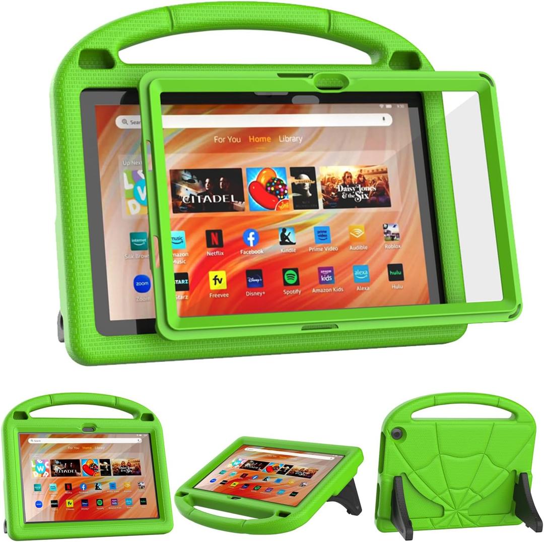 Kids Tablet Case for 10.1in Tablets Not Fit for iPad TCL 10.1 inch Tablets, Patamiyari Lightweight Shockproof Kids Case with Screen Protector Handle Stand -Green