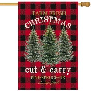 ARGOOFG Christmas House Flag 28x40 Inch Double Sided Outside, Rustic Farm Fresh Xmas Tree Buffalo Plaid Winter Holiday Outdoor Seasonal Garden Yard Decoration