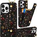 Petitian for iPhone 15 Pro Case with Wallet - Women Girls Cute Girly Aesthetic Unique Design with Leather Credit Card Holder Cardholder Stand Wristband for Apple 15 Pro, Grow Flower