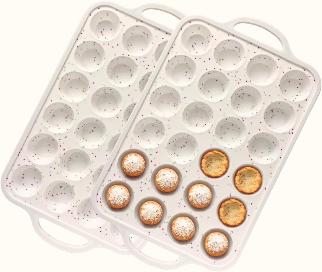 Silicone Cupcake Pan & Mini Silicone Muffin PanCombo Set - silicone mini muffin pan 24-2pack for Baking Non-Stick, Perfect for Cupcakes, Muffins & Desserts, Egg Bites Oven Safe, 2 Pack Confetti