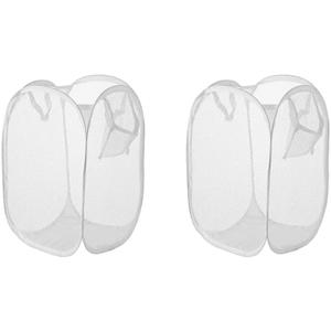 Foldable Laundry Basket with Handles, Collapsible Mesh Hamper for Dirty Clothes, Large Storage Organizer with Side Pockets, Breathable & Space-Saving (2-Pack, White Small)