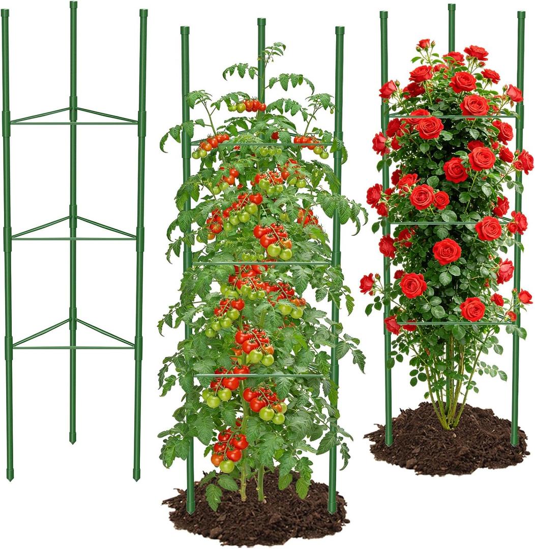 MYMULIKE 3 Pack Extra Larger Tomato Cages, 51in*17in Adjustable Tomatoes Plant Stakes Support Cages Trellis for Garden, Garden Trellis for Vegetable Flowers Fruits Climbing Plants