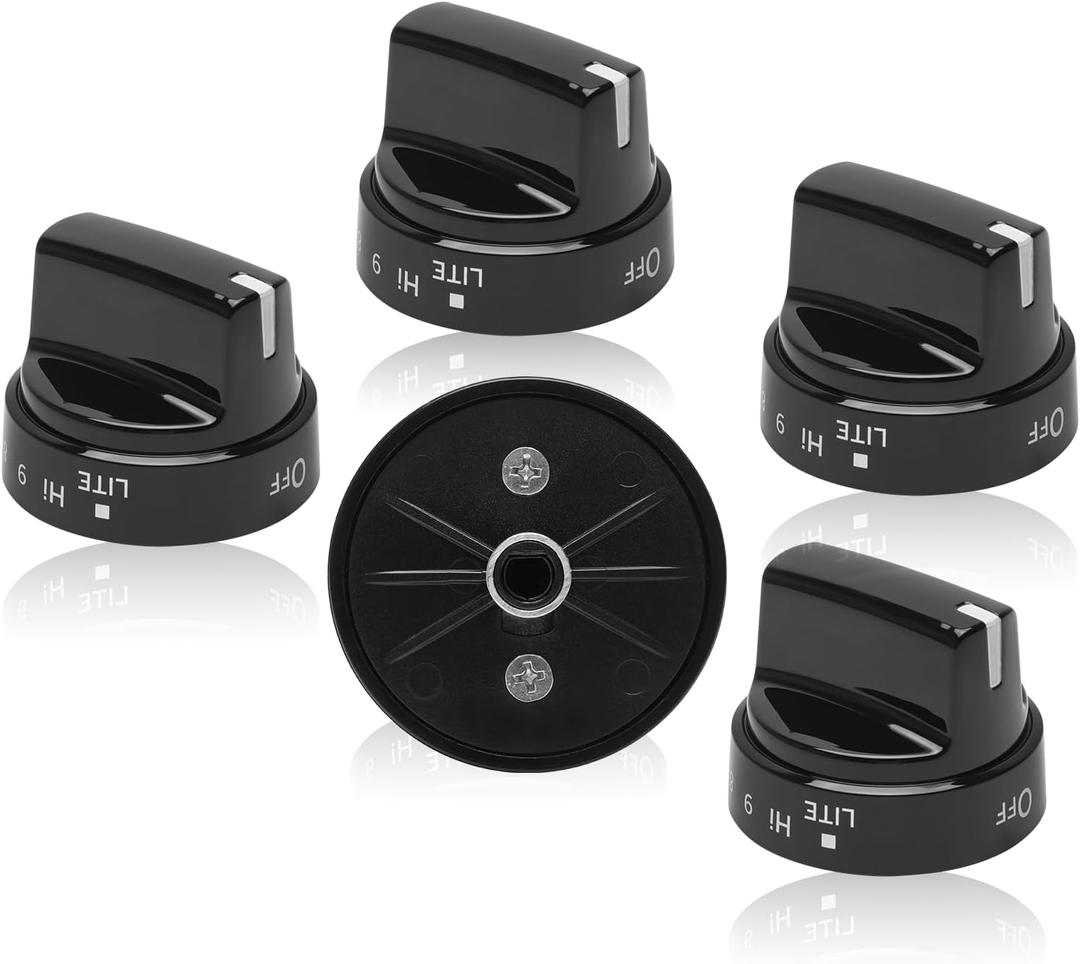 WB03X24759 Range Surface Burner Knob, 222D5793 Gas Range Control Knob Replacement, 4454960 Gas Range knobs Compatible with GE Stove (Black 5pcs)