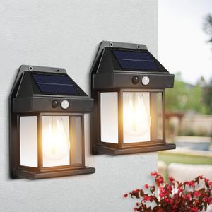 2PC Solar Lights Outdoor, Dusk to Dawn Solar Wall Sconce Motion Sensor, 3 Lighting Modes Waterproof Security Wall Lantern Light Fixtures for Garden Yard Patio Fence Outside Decorative