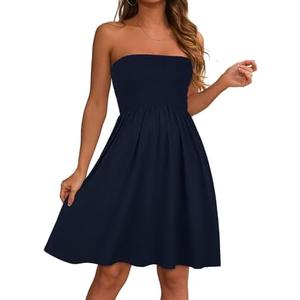 elescat Summer Dresses for Women 2026 Strapless Casual Beach Cover Ups Tube Top Sundress,S
