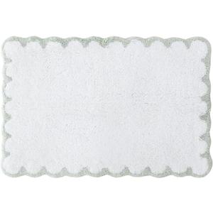 Peri Home 100% Cotton Rug for Bathroom, Embroidered, Soft & Absorbent, Tufted, 20" x 30", White with Sage Scallop