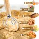 Pack of 2 Danish Dough Whisk, Kitchen Baking Flour Mixing Tool for Sourdough, Bread, Flour Paste, Butter, Pancake, Pizza, Cake, Pastry, Biscuits, Wooden Handle Stainless Steel Ring
