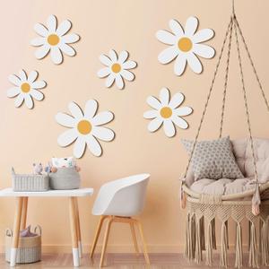 Thyle 6 Pcs Daisy Wall Decor Wooden Daisy Art Flowers Wall Signs Hanging Plaque for Home Nursery Bedroom Farmhouse Bathroom Decorations Housewarming Gifts (Elegant Style,Yellow,White)
