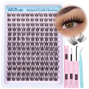 Lash Clusters Kit Wispy Natural Cluster Eyelash Extension Kit DIY Lash Extension Kit C-curly 10-16MM Eyelash Clusters Volume Individual Lashes Kit by Newcally