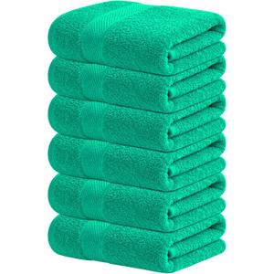 Infinitee Xclusives Green Hand Towels for Bathroom - Set of 6 (16x28 inches) 600 GSM, 100% Cotton Ultra Soft, Quick Drying, Hotel Quality Hand Towel Set (Vivid Green)