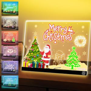 16 LED Drawing Message Note Board 7 Colors Light Acrylic Dry Erase Lumiboard with Colors 2 Modes as Night Light for Kids Room/Store/Office Ideal Gift for Festival Decoration 7 Markers