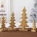 4 Pcs Gold Wooden Christmas Tree Rustic Table Top Christmas Decorations Farmhouse Vintage Xmas Trees Figurine Handmade Tabletop Centerpiece Decorations for Home Office Desk(Pine Style)