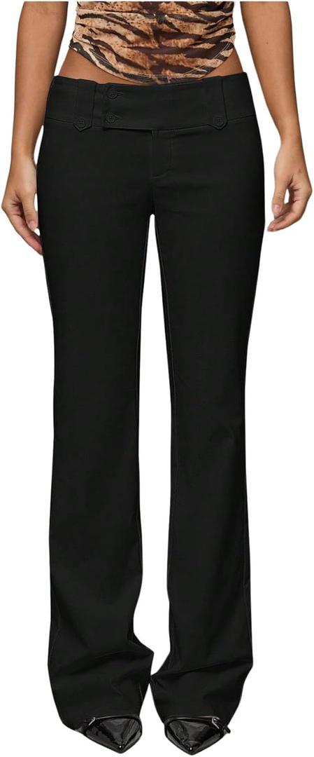 GORGLITTER Women's Low Rise Dress Pants Business Casual Trousers Slacks | Dress Pants Women, Wide Leg Dress Pants, Low Rise Slacks Pants, Womens Pants Dressy Casual (Black, S)