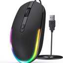 seenda Wired Mouse - USB Computer Mouse Wired with RGB Backlit Optical LED Mouse with Attached USB Cord for Laptops Notebooks Chromebook - Black