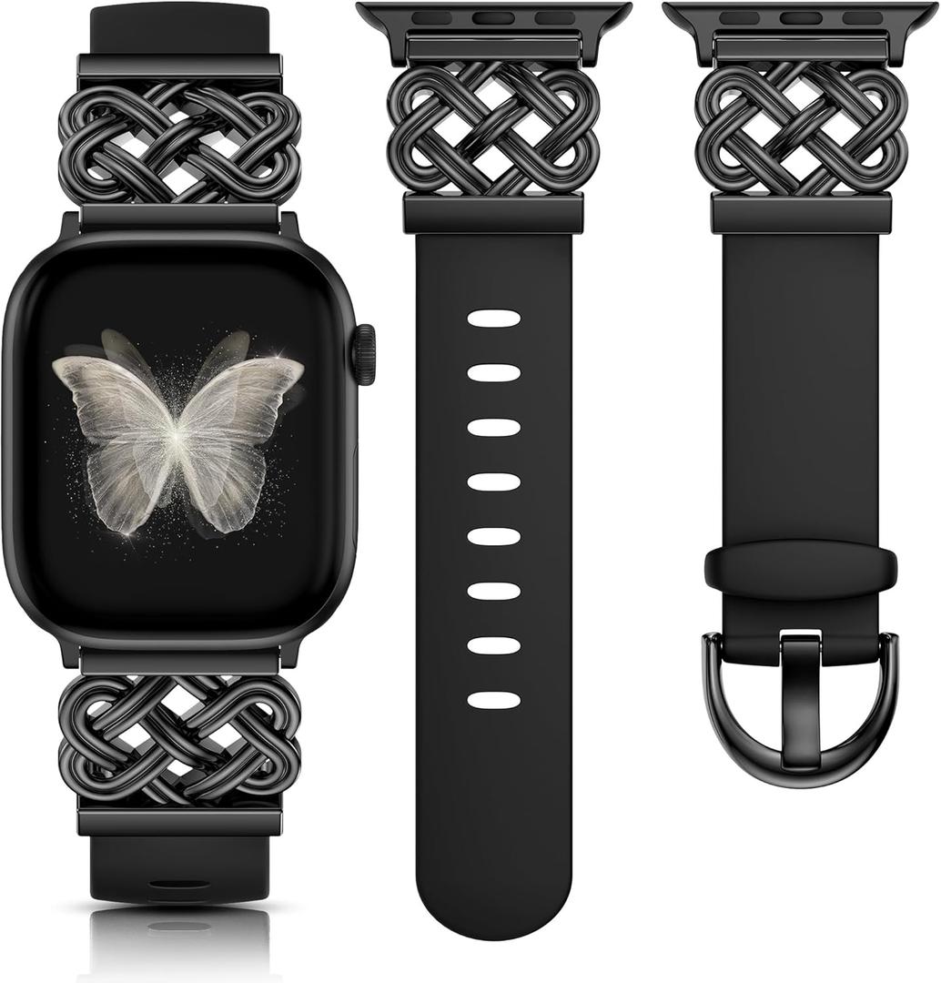 Minyee Celtic Knot Silicone Band Compatible with Apple Watch Band for Women 42/46/41/40/38/44/45/49mm, Dressy Thin Soft Silicone Stylish Sport Strap for iWatch Series 11 10 9 8 7 6 5 4 Ultra/SE 3 2 1