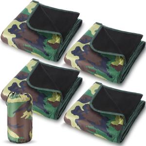 Preboun 4 Pack Large Waterproof Stadium Blankets Thick Warm Fleece Picnic Camping Blankets for Cold Weather Football Games Concerts Beach Outdoor Activities Homeless Donations(Camouflage)