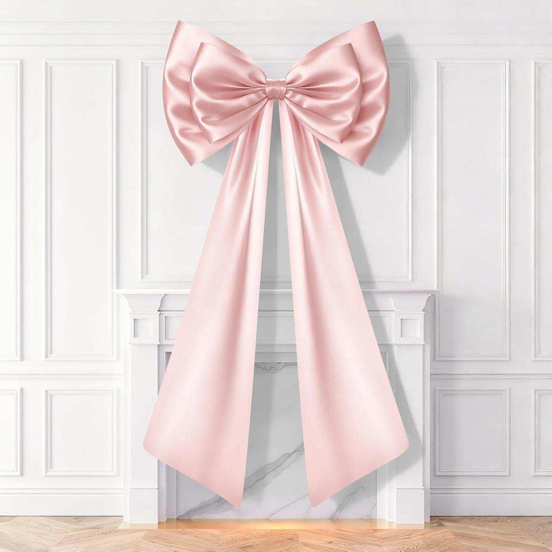 Giant Pink Bow Christmas Decorations, Double-layer Satin Bows for Coquette Room Decor, Christmas Tree Topper Bow for Home Wreath Wall Backdrop Birthday Wedding Party Decor (Pink Bow, 24 x 36 Inches)
