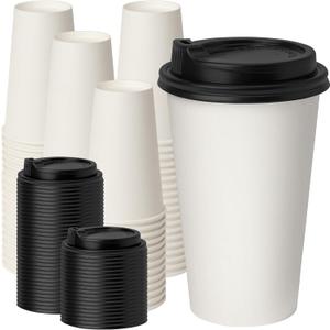 RACETOP Coffee Cups with Lids 16 oz 100 Pack, Disposable Paper Cups with Lids, To Go Hot Cups for Home/Office