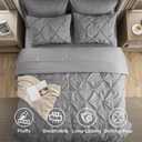 Bedsure Oversized Queen Comforter Set Grey - Bed in a Bag Bedding Set 7 Pieces, GentleSoft Pintuck Bed Set Gift for Family, Pinch Pleat All Season Comforter with Sheets, Pillowcases & Shams