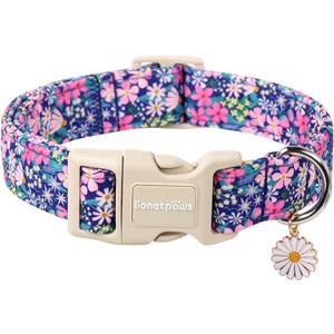 Lionet Paws Floral Dog Collar- Cute Spring Wildflowers Daisy Fleabane Dog Collars with Plastic Buckle,Light Adjustable Dog Collars for Medium Large Dogs (Large (Pack of 1), Blossoms)