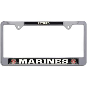 Elektroplate Officially Licensed  United States Retired Marine Corps Chrome-Plated All-Metal Open Corner License Plate Frame Tag Holder for Cars/SUVs/Trucks Weather-Proof Automotive Accessory (Standard Size)
