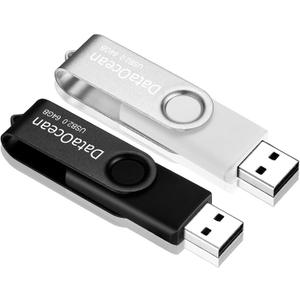 2 Pack 64GB USB 2.0 Flash Drive Memory Stick Thumb Drives Swivel Design(2 X 64GB: Black Silver)