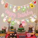 Pink Glitter Farm Themed Happy Birthday Banner Set - Goose Chicken Barn Garland One Silly Goose Birthday Decor Girl Tea Party Decorations for Spring Garden Farm Animal Birthday Party Supplies