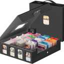3200+ Trading Card Storage Box with Commander Display, 4 Row Card Deck Box with Portable Handle, Compatible for TCG/MTG/Magic Cards, 30 Colorful Divider, 8 Supporters, US Design Patent (Black&Grey)