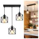 3 Light Pendant Lighting, Farmhouse Hanging Light Fixture for Kitchen Island & Dining Room, Industrial Vintage Ceiling Lamp with E26 Base, Adjustable Height, Matte Black